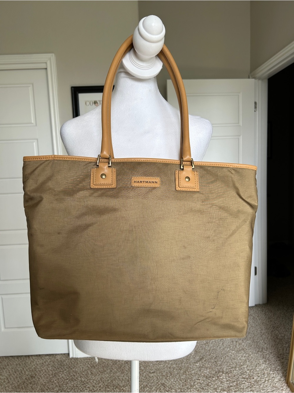 Hartmann Nylon Day Tote Tan Leather Trim Unisex Luggage Bag
